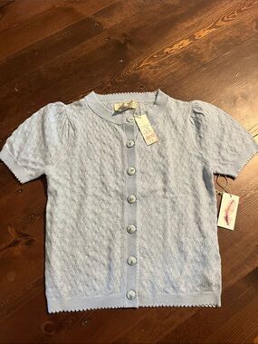 Jessica Simpson Light Blue Short-Sleeve Knit Cardigan NEW WITH TAGS